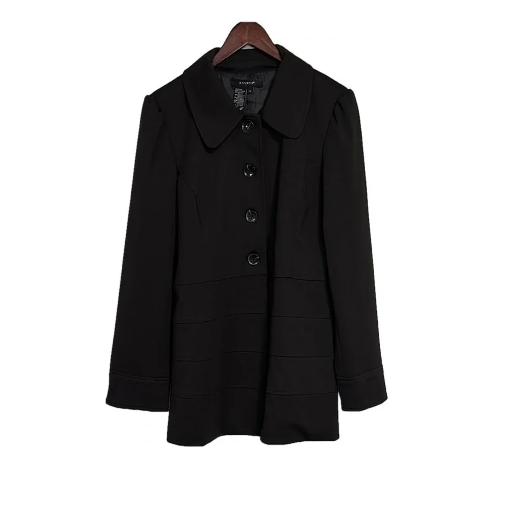 Sandro Lightweight Jacket Button Front Size Large Black - Picture 2 of 11